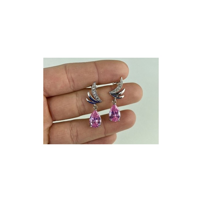 Stud Earrings with Pink & White CZ