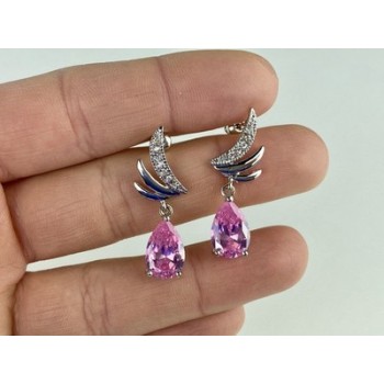 Stud Earrings with Pink & White CZ