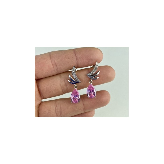 Stud Earrings with Pink & White CZ