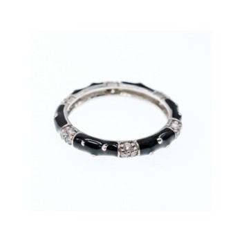 925 Sterling Silver Black Enamel & CZ Band Ring Size 11