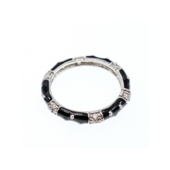 925 Sterling Silver Black Enamel & CZ Band Ring Size 11
