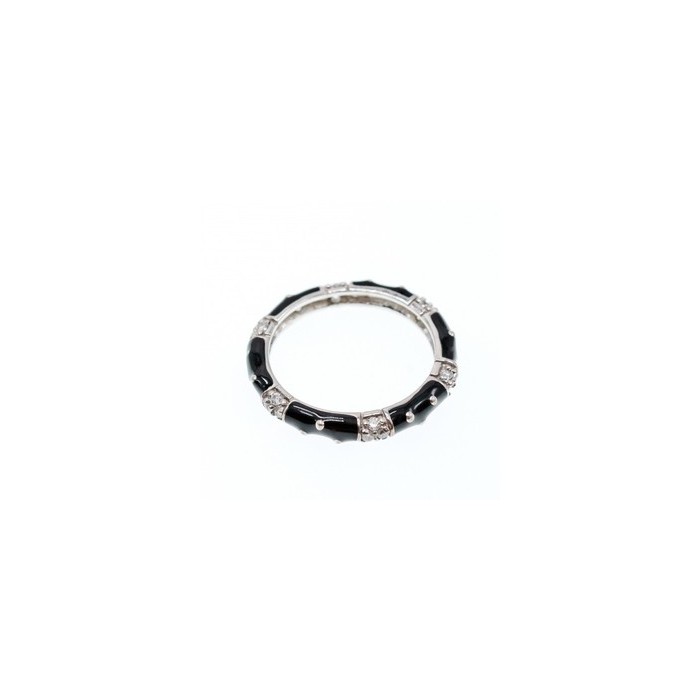 925 Sterling Silver Black Enamel & CZ Band Ring Size 11