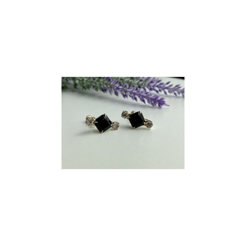 Stud Earrings with Black Onyx & CZ