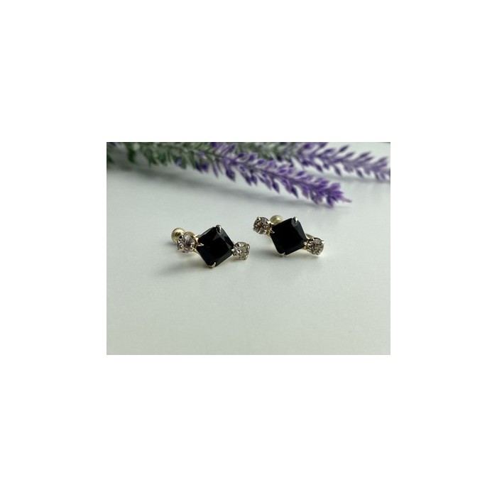 Stud Earrings with Black Onyx & CZ