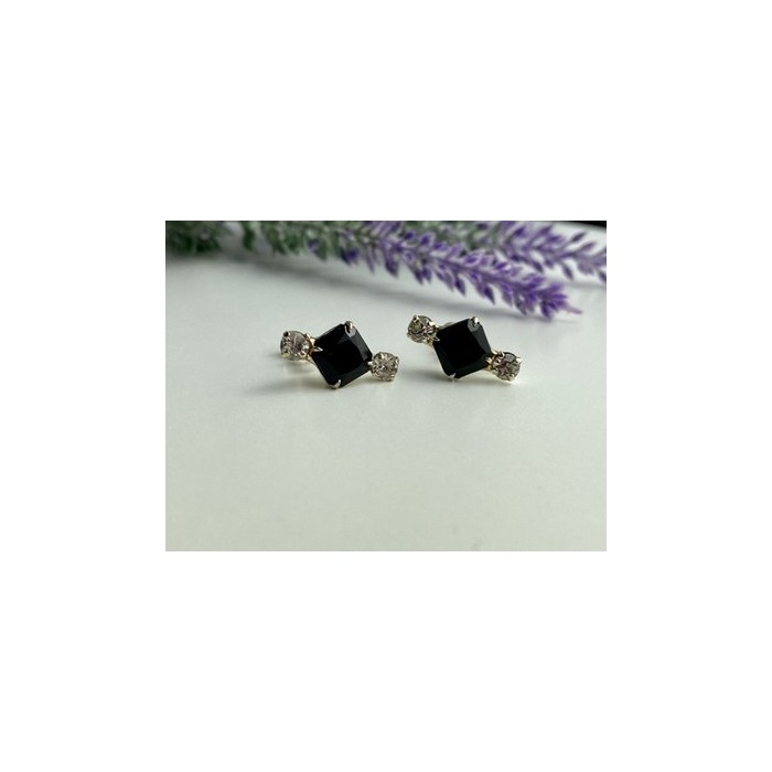 Stud Earrings with Black Onyx & CZ