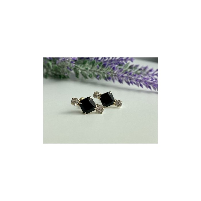 Stud Earrings with Black Onyx & CZ