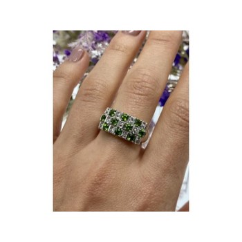 925 Sterling Silver Peridot & White Spinel Ring Size 9