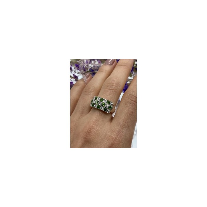 925 Sterling Silver Peridot & White Spinel Ring Size 9