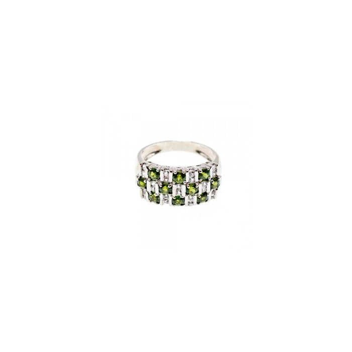 925 Sterling Silver Peridot & White Spinel Ring Size 9
