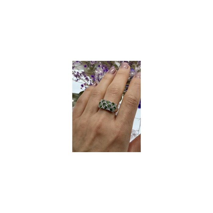925 Sterling Silver Peridot & White Spinel Ring Size 9