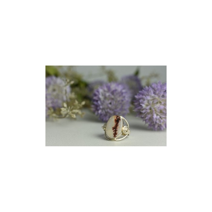 Vintage 925 Sterling Silver Moss Agate Ring Size 8