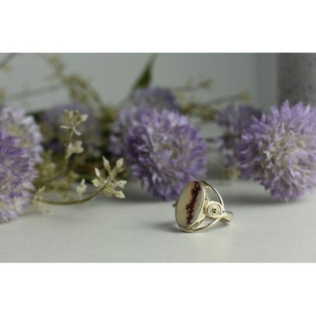 Vintage 925 Sterling Silver Moss Agate Ring Size 8