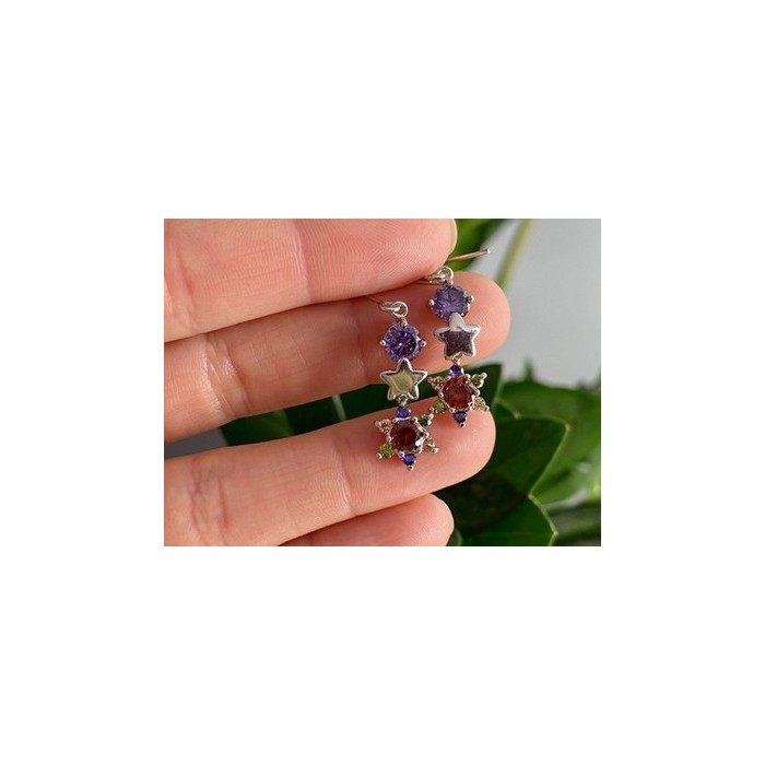 Dangle Earrings with Multicolor CZ  