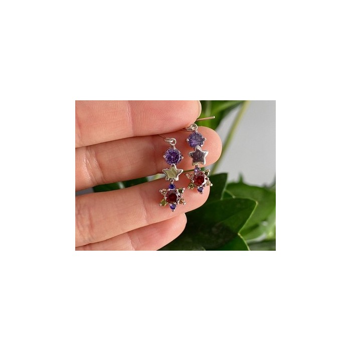 Dangle Earrings with Multicolor CZ  
