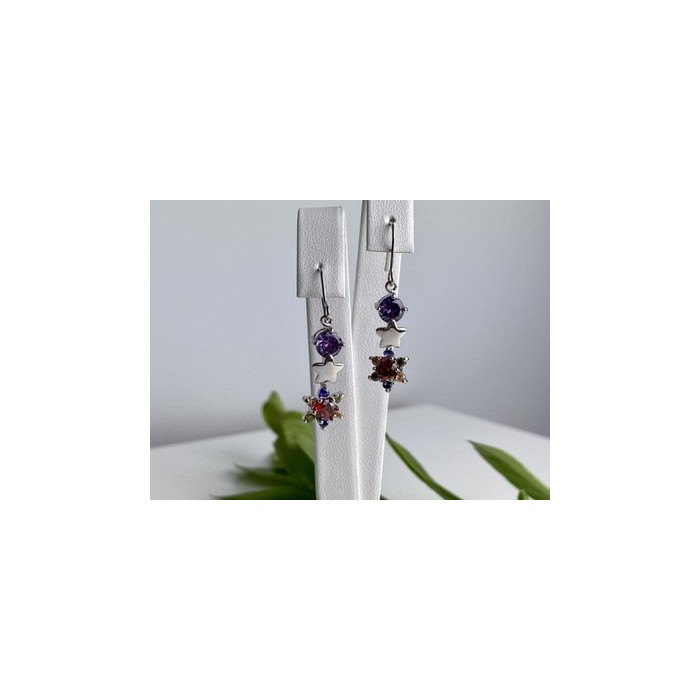 Dangle Earrings with Multicolor CZ  