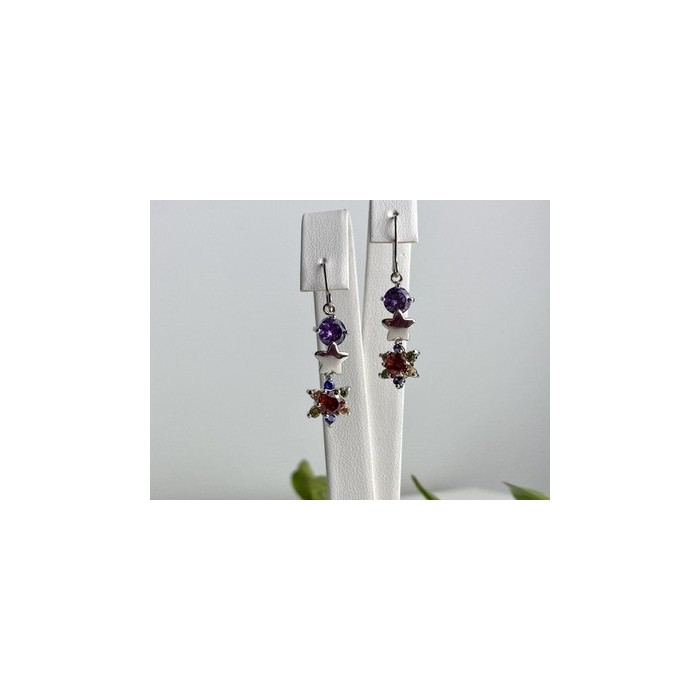 Dangle Earrings with Multicolor CZ  