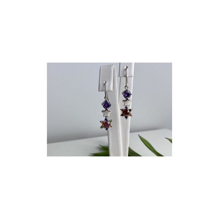 Dangle Earrings with Multicolor CZ  