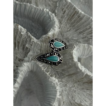 925 Sterling Silver Turquoise & Marcasite Ring Size 7