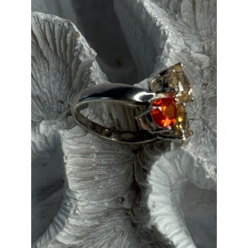 925 Sterling Silver Yellow & Orange Spinel Ring Size 8