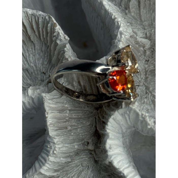925 Sterling Silver Yellow & Orange Spinel Ring Size 8