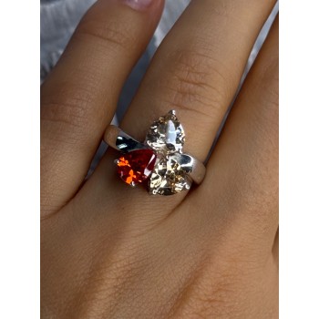 925 Sterling Silver Yellow & Orange Spinel Ring Size 8