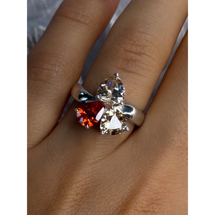 925 Sterling Silver Yellow & Orange Spinel Ring Size 8