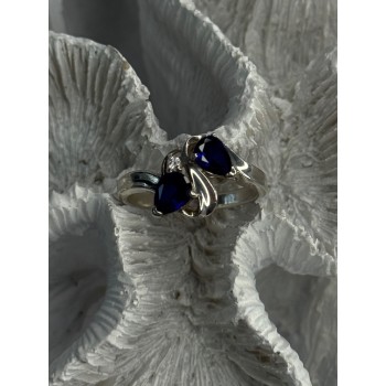 925 Sterling Silver Sapphire & Cz Ring Size 9