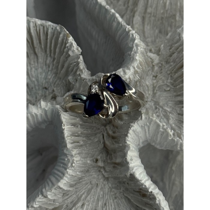 925 Sterling Silver Sapphire & Cz Ring Size 9