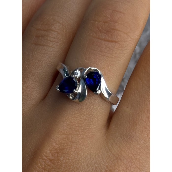 925 Sterling Silver Sapphire & Cz Ring Size 9