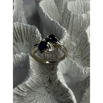 925 Sterling Silver Sapphire & Cz Ring Size 9