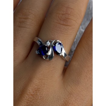 925 Sterling Silver Sapphire & Cz Ring Size 9