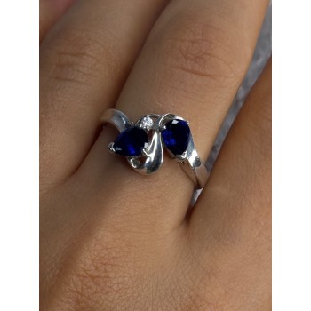 925 Sterling Silver Sapphire & Cz Ring Size 9