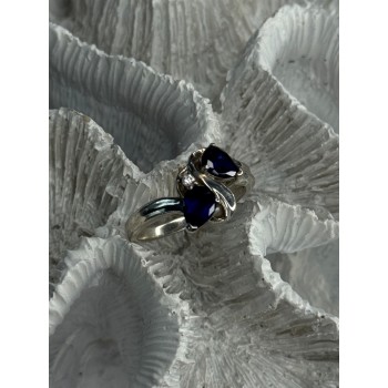 925 Sterling Silver Sapphire & Cz Ring Size 9