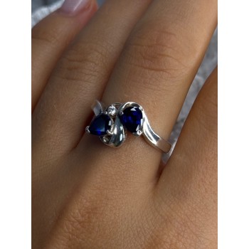 925 Sterling Silver Sapphire & Cz Ring Size 9