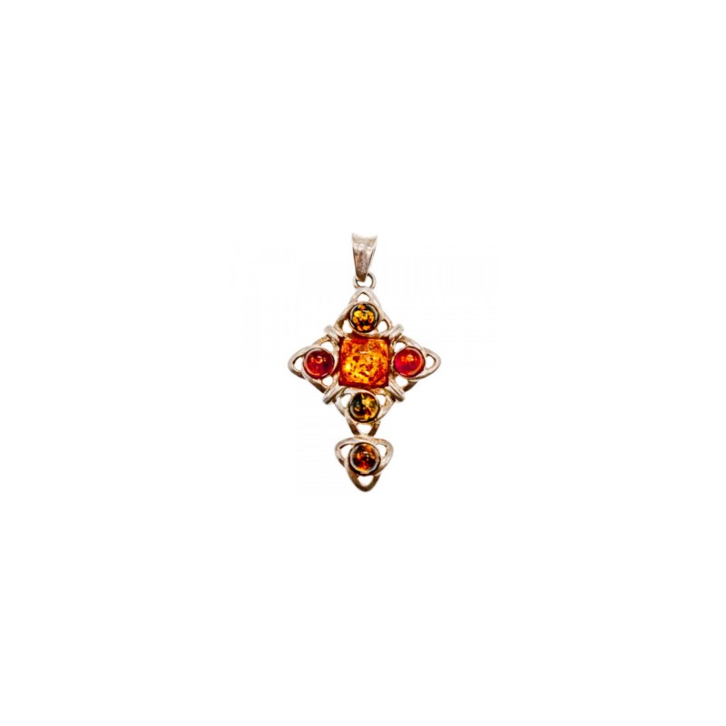925 Sterling Silver Multicolor Amber Pendant