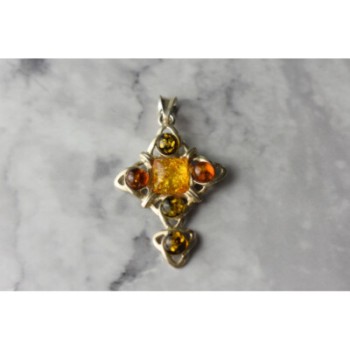 925 Sterling Silver Multicolor Amber Pendant