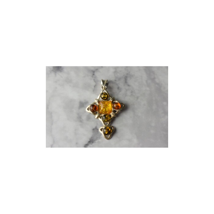 925 Sterling Silver Multicolor Amber Pendant