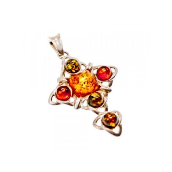 925 Sterling Silver Multicolor Amber Pendant