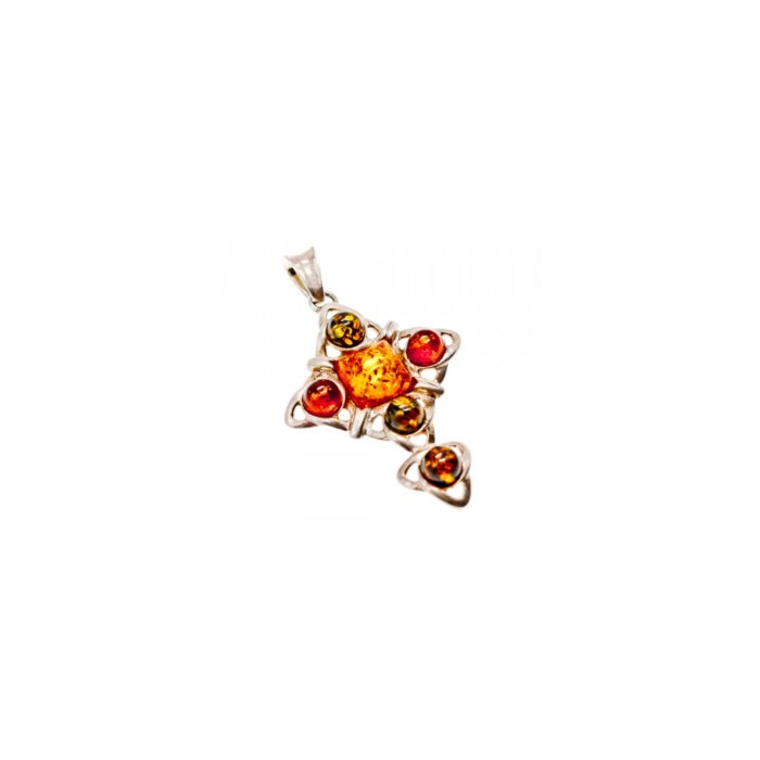 925 Sterling Silver Multicolor Amber Pendant