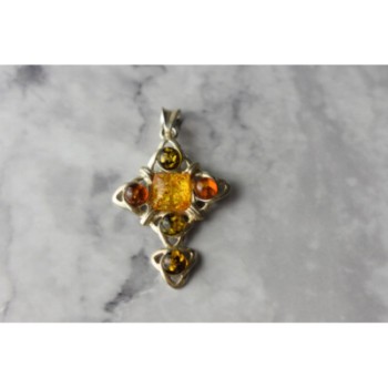 925 Sterling Silver Multicolor Amber Pendant