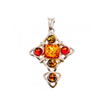 925 Sterling Silver Multicolor Amber Pendant