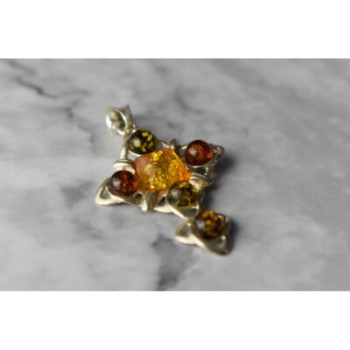 925 Sterling Silver Multicolor Amber Pendant