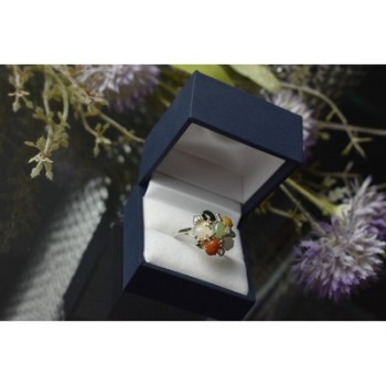 925 Sterling Silver Multicolor Agate, Nephrite & Amber Ring Size 10.25