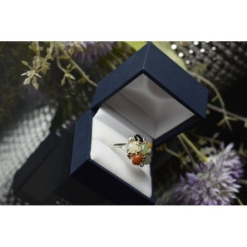 925 Sterling Silver Multicolor Agate, Nephrite & Amber Ring Size 10.25