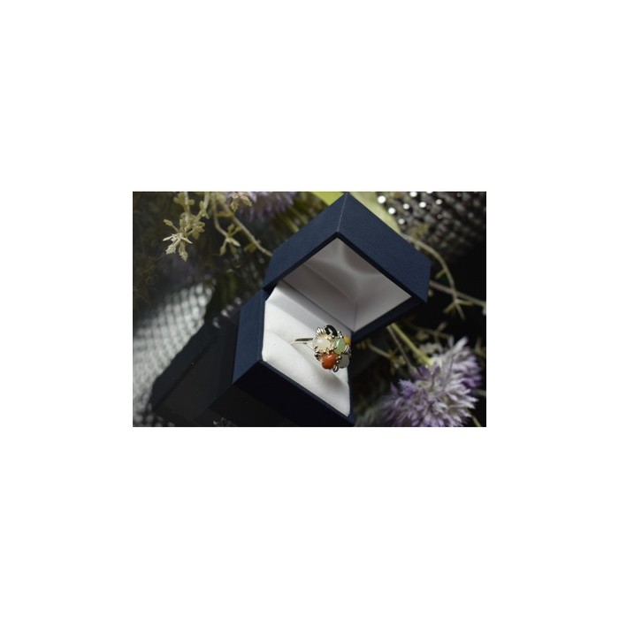 925 Sterling Silver Multicolor Agate, Nephrite & Amber Ring Size 10.25