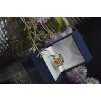 925 Sterling Silver Multicolor Agate, Nephrite & Amber Ring Size 10.25