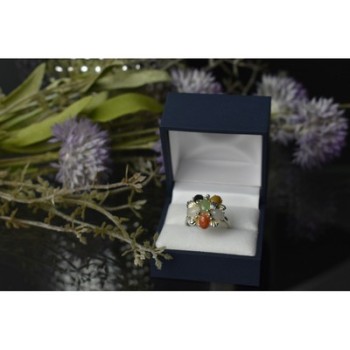 925 Sterling Silver Multicolor Agate, Nephrite & Amber Ring Size 10.25