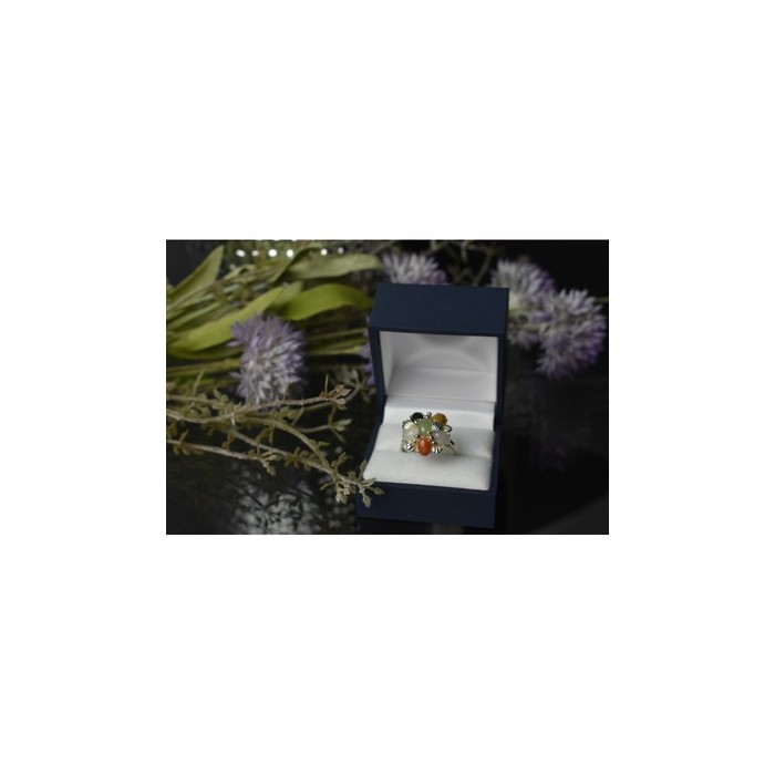 925 Sterling Silver Multicolor Agate, Nephrite & Amber Ring Size 10.25