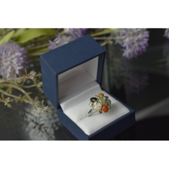 925 Sterling Silver Multicolor Agate, Nephrite & Amber Ring Size 10.25