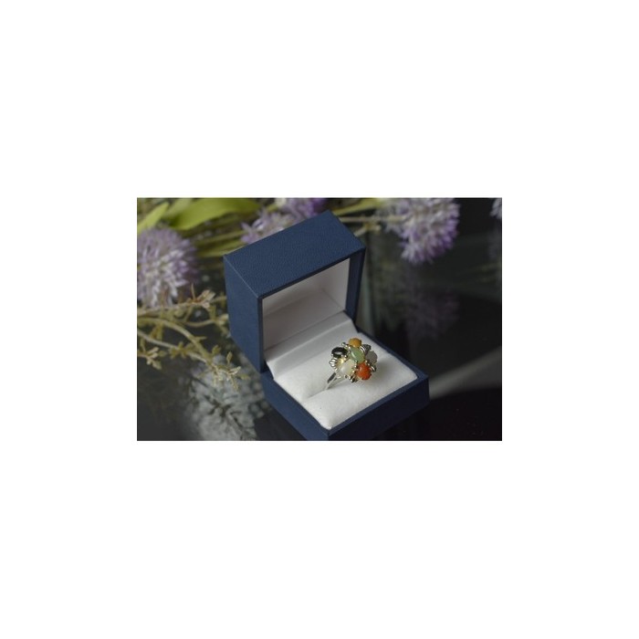 925 Sterling Silver Multicolor Agate, Nephrite & Amber Ring Size 10.25